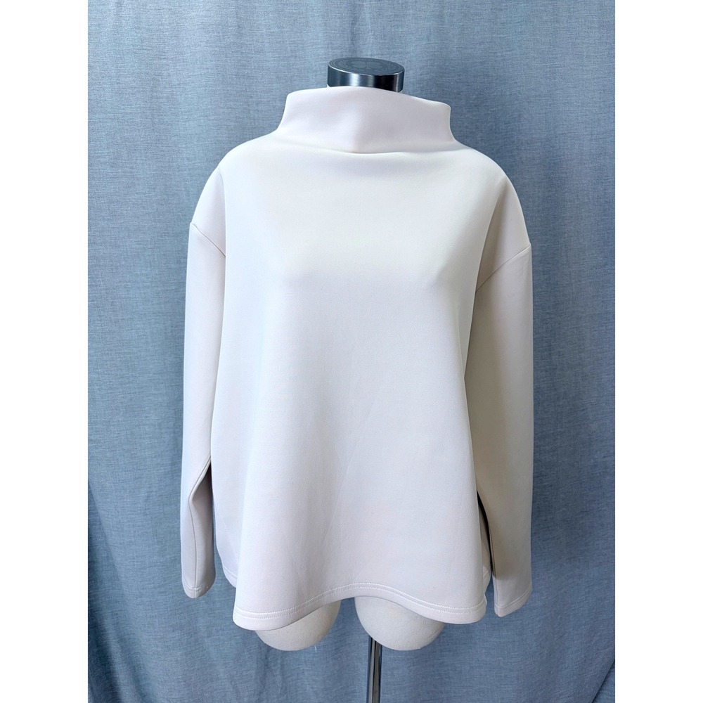 ADAY Like A Boss Pullover Sand Cream Scuba Mock Neck Sweatshirt Large